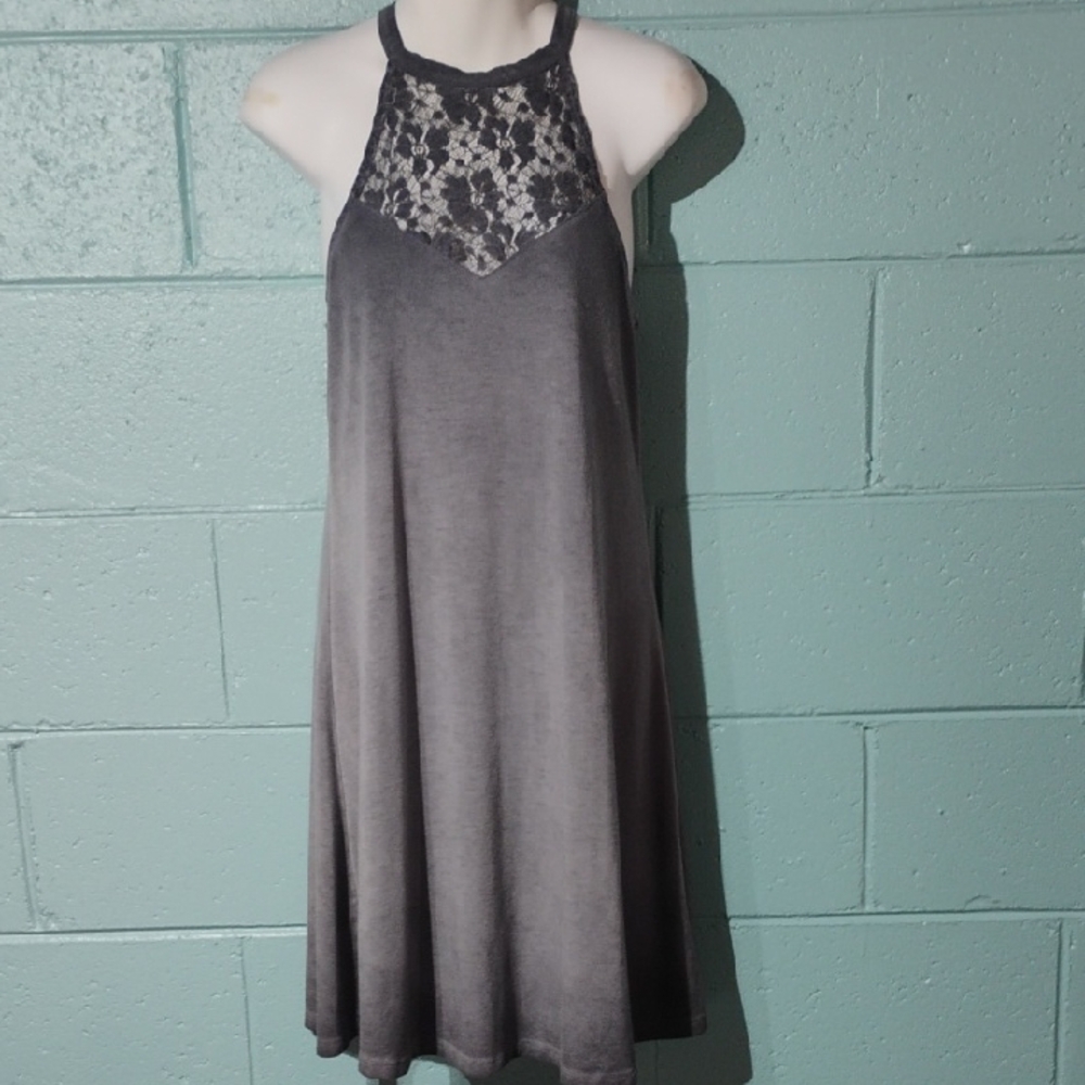 Mudd Charcoal Lace Halter Mini Dress